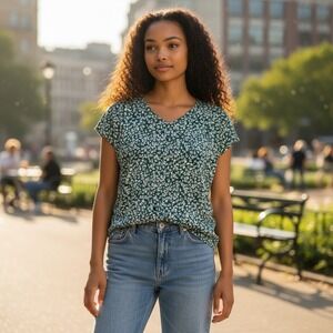 Monday Fun Women's Size Large Green Floral  Blouse‎ top Stitch Fix